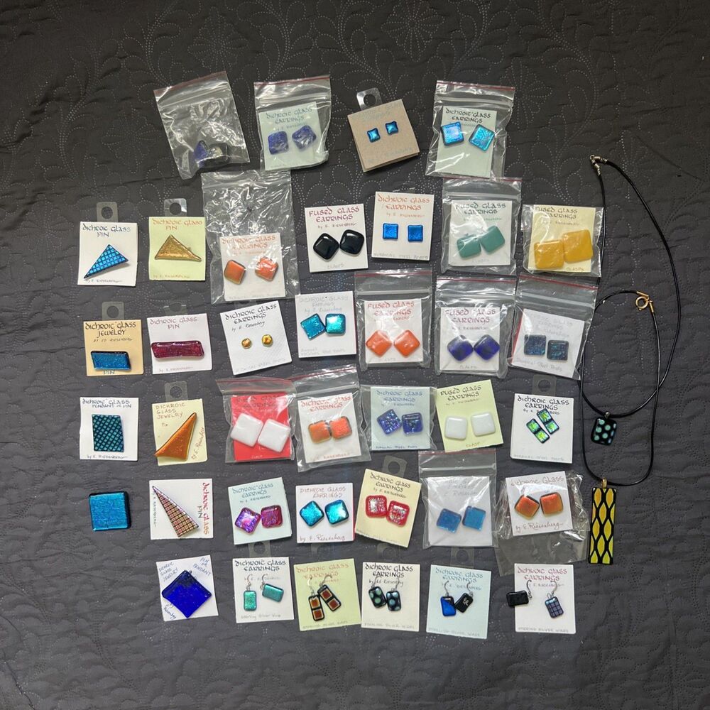 Large Lot Handmade Dichroic Fused Glass Pendants Necklaces Artisan Jewelry By ER
